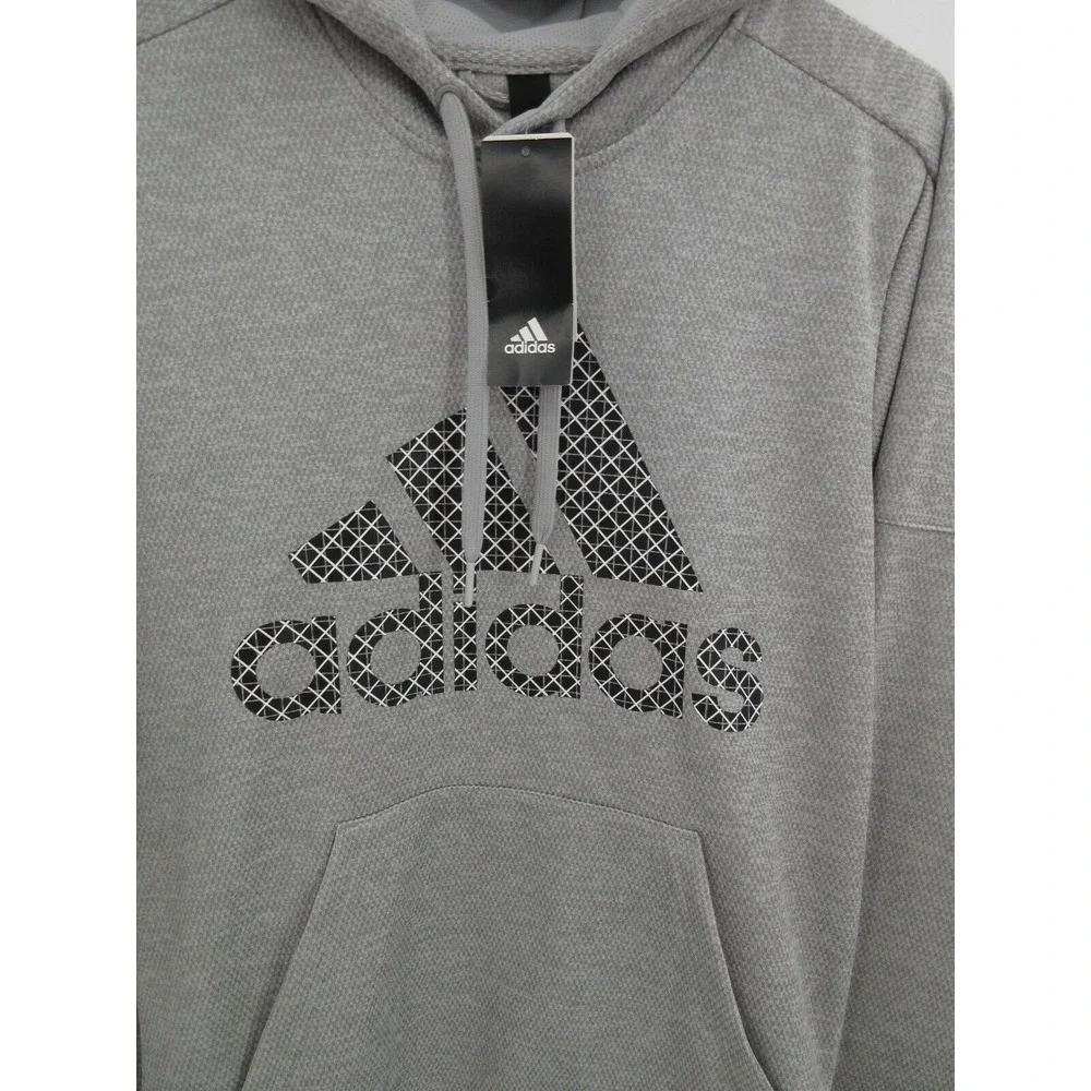 ADIDAS Waffle Mesh Climawarm Hooded Sweatshirt Men's Size Small Light Grey‎